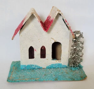 Vintage 3,5 x 4 Giappone bianco con turchese brillante e cartone rosso intonaco casa mica - Foto 1 di 7