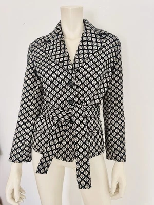 Giacca avvolgente Missoni nero/bianco lana diamantata anni 90 cintura iconica... - Immagine 1 di 4