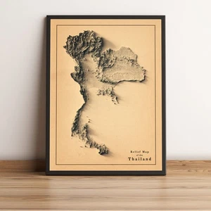 Thailand Karte, Thailand 2D Reliefkarte, Thailand Vintage Map - 2D Flachdruck - Bild 1 von 8