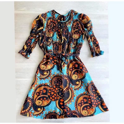 Vintage 70s Style Paisley Dress, Colorful Psychedelic Print Dress Size C38 / M - Изображение 1 из 4