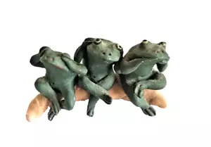 Miniatur Frösche Figuren Hören/Sprechen/Sehen No Evil Grün 1,5"H Signiert 1990 EUC - Bild 1 von 8