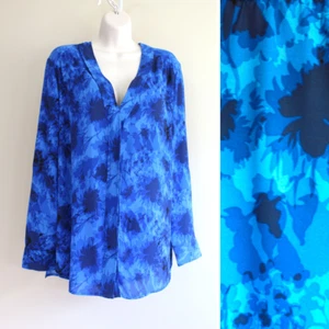 Blue Floral Poly Chiffon Career Shirt Womens XL Hidden Button Poly LS GNW - Picture 1 of 8