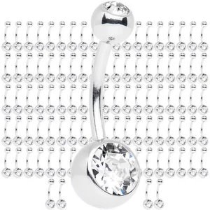 Venta al por mayor lote de 100 PIEZAS 14G anillos de ombligo vientre acero quirúrgico transparente gemas circoniales joyas - Imagen 1 de 8