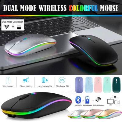 2.4GHz Bluetooth Wireless Optical Mouse USB Rechargeable RGB Mice for PC Laptop - Image 1 of 4