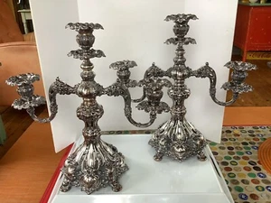 Set/2 Reed & Barton #800 Antique Baroque Rococo Silverplate 3 Candle Candelabra - Picture 1 of 24