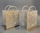 Set of Two (2) Metal Silver Christmas Tealight Holders Gift Bag Candle Holders
