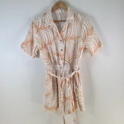 Roxy womens playsuit romper size 8 white beige floral short sleeve collar 113017 - image 1 of 4