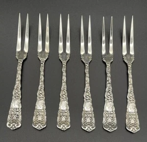 6 Pc Watrous Dresden Pattern Sterling Silver Berry / Strawberry Forks - Picture 1 of 10