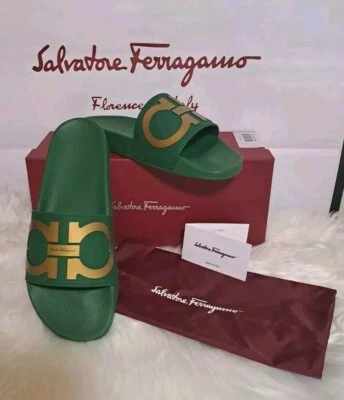 Salvatore Ferragamo Mens Green Groove Slides US 10 - Image 1 of 4