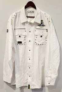 Camicia uomo Coogi bianca ricamata con bottoni taglia 3XL hip hop vintage - Foto 1 di 18