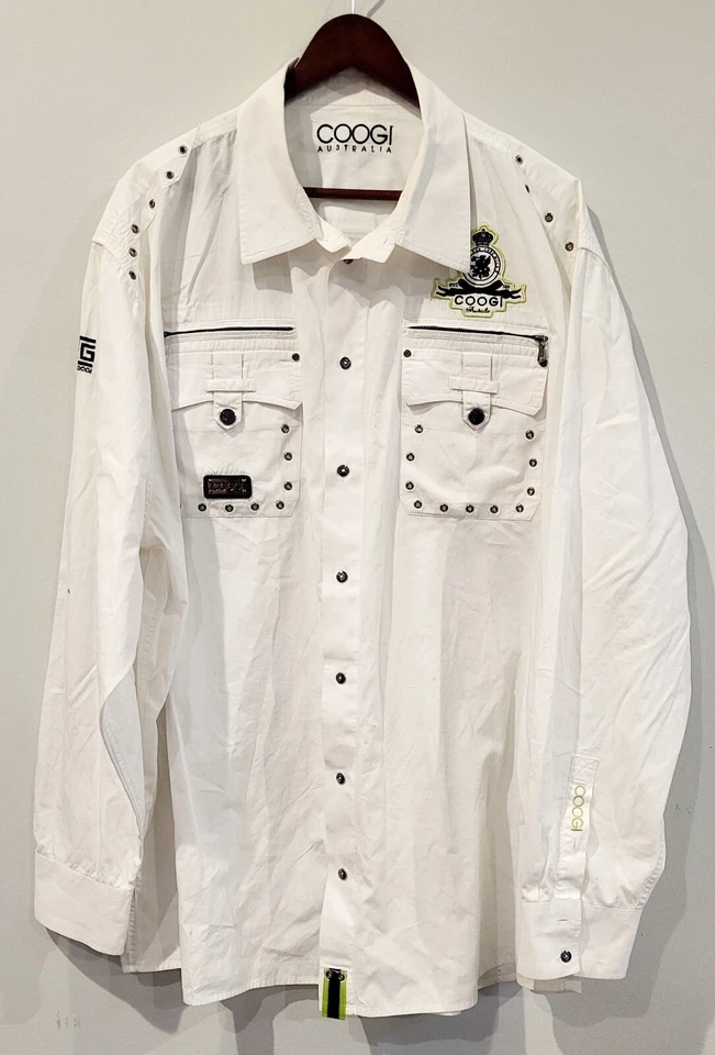 Coogi Men’s Shirt White Embroidered Button Up Size 3XL Hip Hop VTG - Image 1 of 4