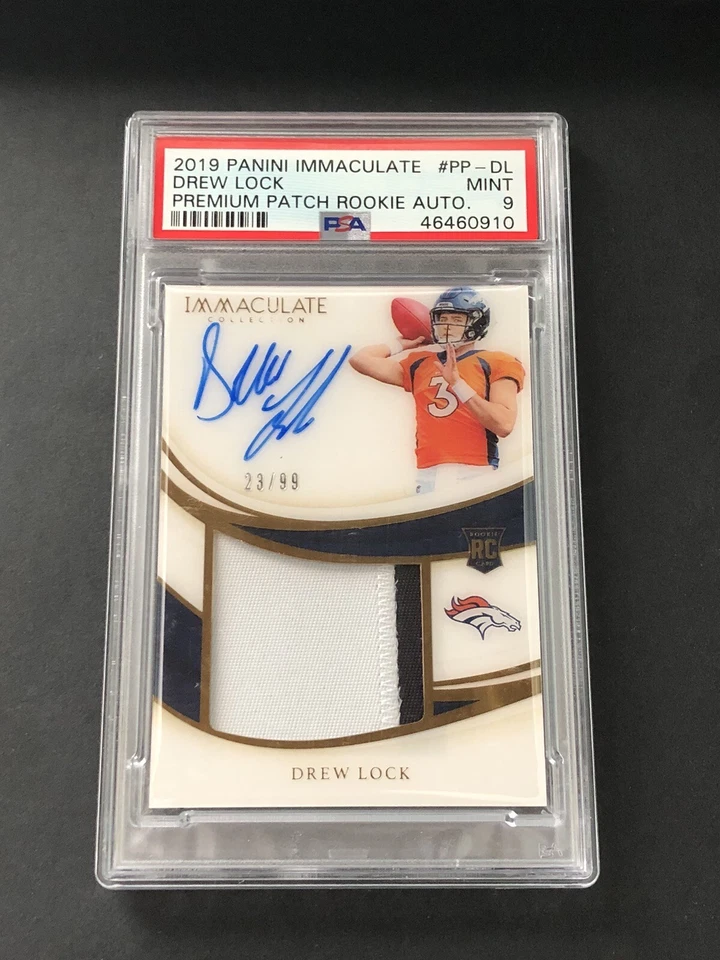 Drew Lock 2019 Immaculate Rookie Premium Patch Auto RPA #23/99 PSA 9 Broncos RC - Image 1 of 2