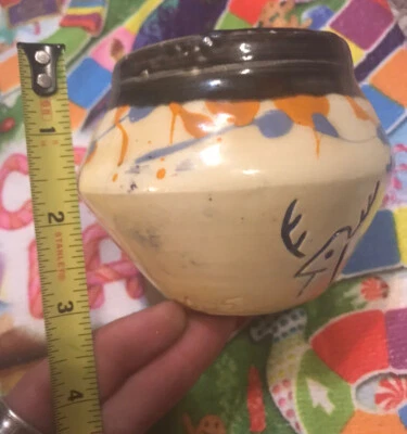 ceramic handmade dish/bowl Unique Shape Color And Splatter Design-signed Foto 1 de 4