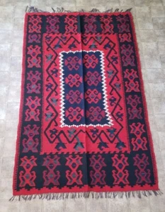 Rot Blau Handgewebt Türkisch Balkan Bereich Boden Teppich Wolle Wandteppich Kelim 5,7 x 3,6 - Bild 1 von 13