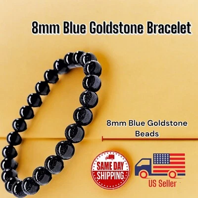 Pulseira de cura elástica de cristal Blue Goldstone A++ 8mm 7,5” - Imagem 1 de 3