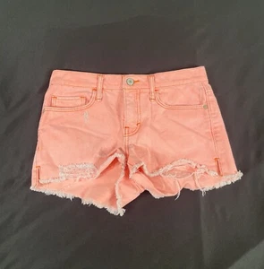 Abercrombie And Fitch Women Orange Distressed Cut Off Denim Shorts 24-00 - Picture 1 of 10