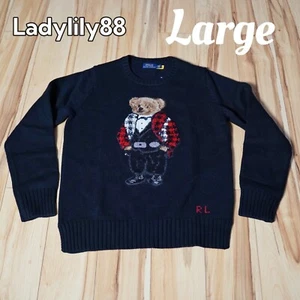 NWT Polo Ralph Lauren Women's Embroidered Bear Black Sweater Wool Blend Large - Picture 1 of 10
