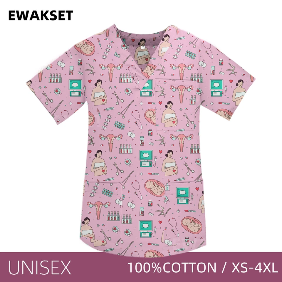 Unisex Medical Scrub Uniform Hospital Surgical Sets Cotton Tops Elastic Pants - Image 1 of 4