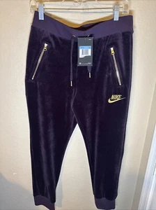 Vintage Nike Velour Joggers Woman's Medium Burgundy Embroidered Logo - Picture 1 of 3