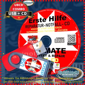✅ PC NOTFALL REPARATUR RECOVERY SICHERUNGS BOOT CD + USB STICK COMBO PAKET 2IN1  - Bild 1 von 10