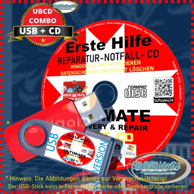 ✅ PC NOTFALL REPARATUR RECOVERY SICHERUNGS BOOT CD + USB STICK COMBO PAKET 2IN1  - Bild 1 von 4