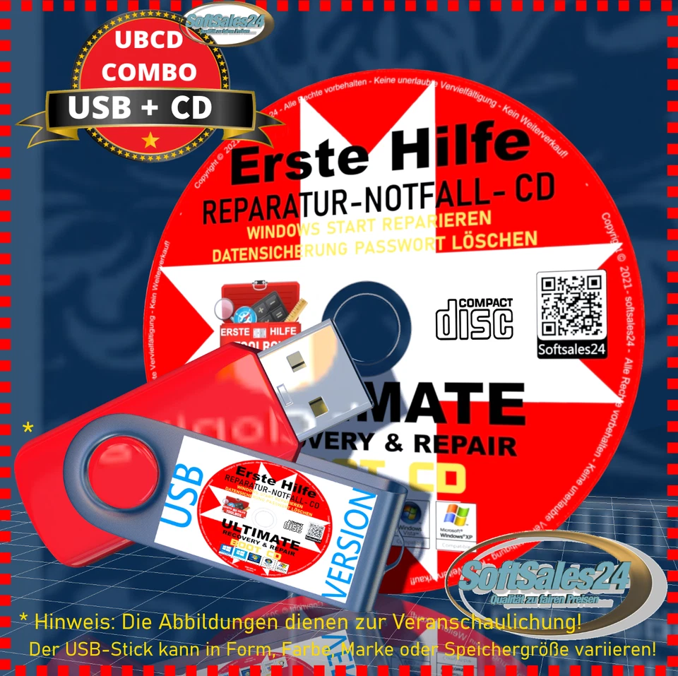 ✅ PC NOTFALL REPARATUR RECOVERY SICHERUNGS BOOT CD + USB STICK COMBO PAKET 2IN1  - Bild 1 von 4