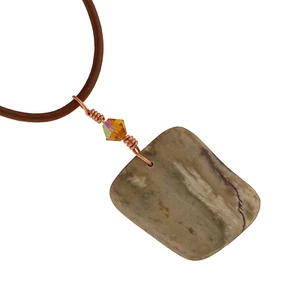 Arizona Petrified Wood Necklace Wire Wrap Leather Cord Healing Crystal Unisex - Picture 1 of 2