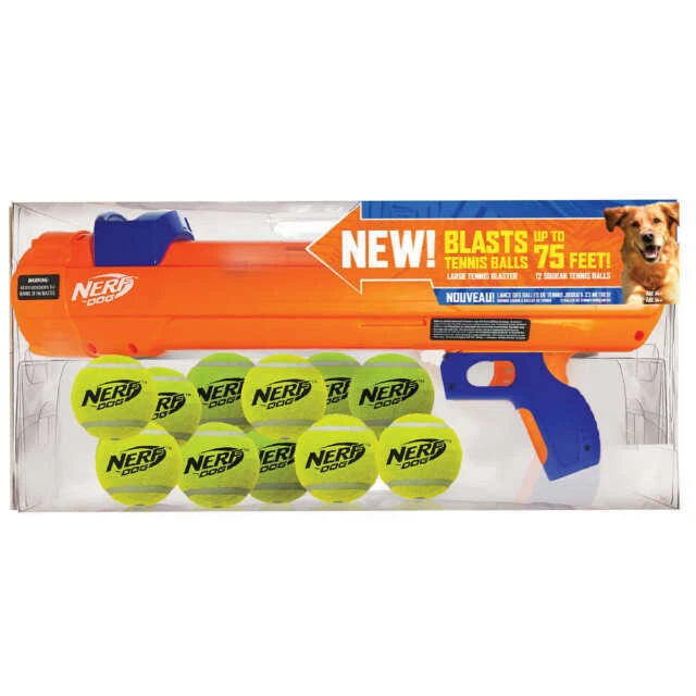 Nerf Gun 20" Blaster Dog Toy and 12 Squeak Tennis Balls