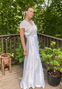 50s Nightgown Satin S - Vintage Bridal Nightgown Satin S - Picture 1 of 20