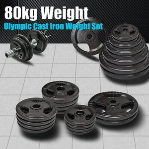 Total 80kg Olympic Cast Iron Hammertone Weight Plate Set - Energetics Home Gym - Picture 1 of 9