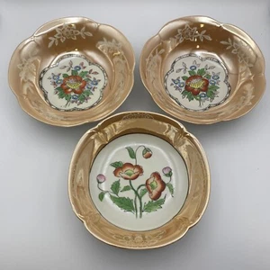 Lot of 3 Vintage Peach Floral Lusterware Bowls Hand Painted Made in Japan 7.5” - Picture 1 of 10