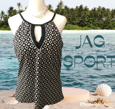 Спортивный топ танкини JAG спортивная одежда размер XL черно-белый квадратный узор регулируемые ремни - Изображение 1 из 4