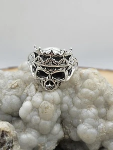 Plata Esterlina 925, Media Calavera Coronada, Nuevo, Talla 10, Pulido Alto, Nuevo - Imagen 1 de 7