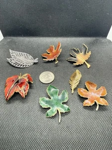 🍁MCM Vintage Herbst Ahornblatt Brosche Lot Gold Silber Emaille Kristalle Lot 7 Stück - Bild 1 von 5