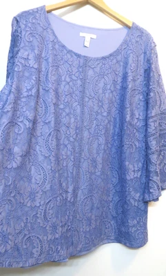 Isaac Mizrahi Live! Camisa Mujer 3X Periwinkle Azul Encaje Floral Paisley Clásica Foto 1 de 4