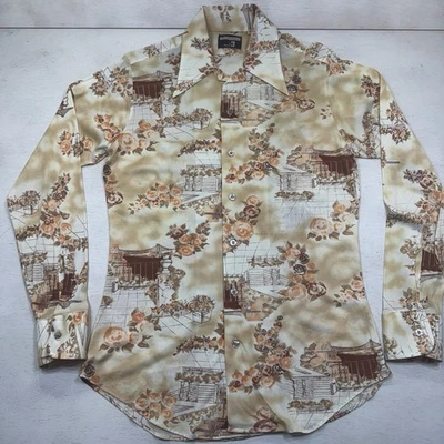Camisa Vintage Años 70’s Estampado Floral Escénico Poliéster Hombre Colección Tejida Bonds M Foto 1 de 4