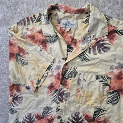 Camisa Hawaiana Island Shores Para Hombres Mediana Seda Amarilla Floral Cuello Lazo Tropical Foto 1 de 4