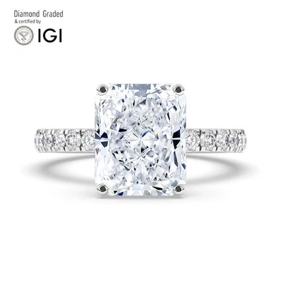 Radiant Solitaire Labgrown Diamond Engagement Ring 14k White Gold 3.85 Ct - Image 1 of 4