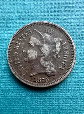 1870 3CN Three Cent Nickel | Scarce Date | Toned Original | US Type Coin | VF - Image 1 of 2