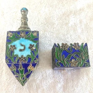 Vtg FINE ART CLOISONNE turquoise enamel Dreidel with Stand JEWISH ESTATE NOW! - Picture 1 of 9
