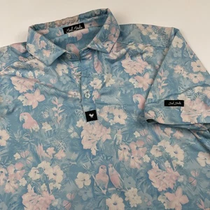Camisa Polo Bad Birdie Para Hombre Pequeña Azul Rosa Estampado Floral Golf Rendimiento Elástica - Imagen 1 de 10