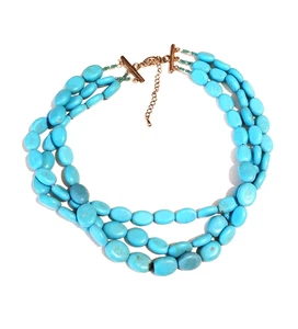 *Bold Chunky Turquoise Color Magnesite Gemstones 3 Strands Layered Necklace** - Picture 1 of 3