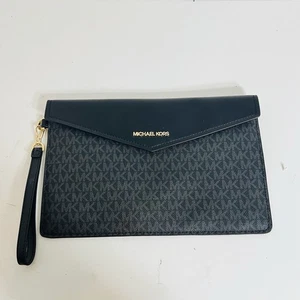 Michael Kors Signature Maisie große Clutch Leder Umschlag Klappe schwarz Handgelenktasche - Bild 1 von 7