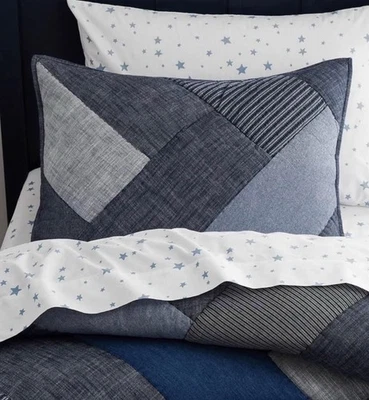 Funda de Almohada Acolchada Pottery Barn Teen Denim X Sham Azul Retazos Estándar - Nueva Foto 1 de 3