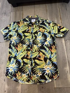 Ditch Plains by Ricky Singh black and yellow floral button up tropical shirt M - Picture 1 of 4