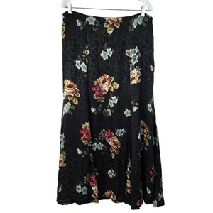 Jones New York Maxi Skirt Women's 16 Black Floral Silk Dark Romantic Whimsigoth - Picture 1 of 8