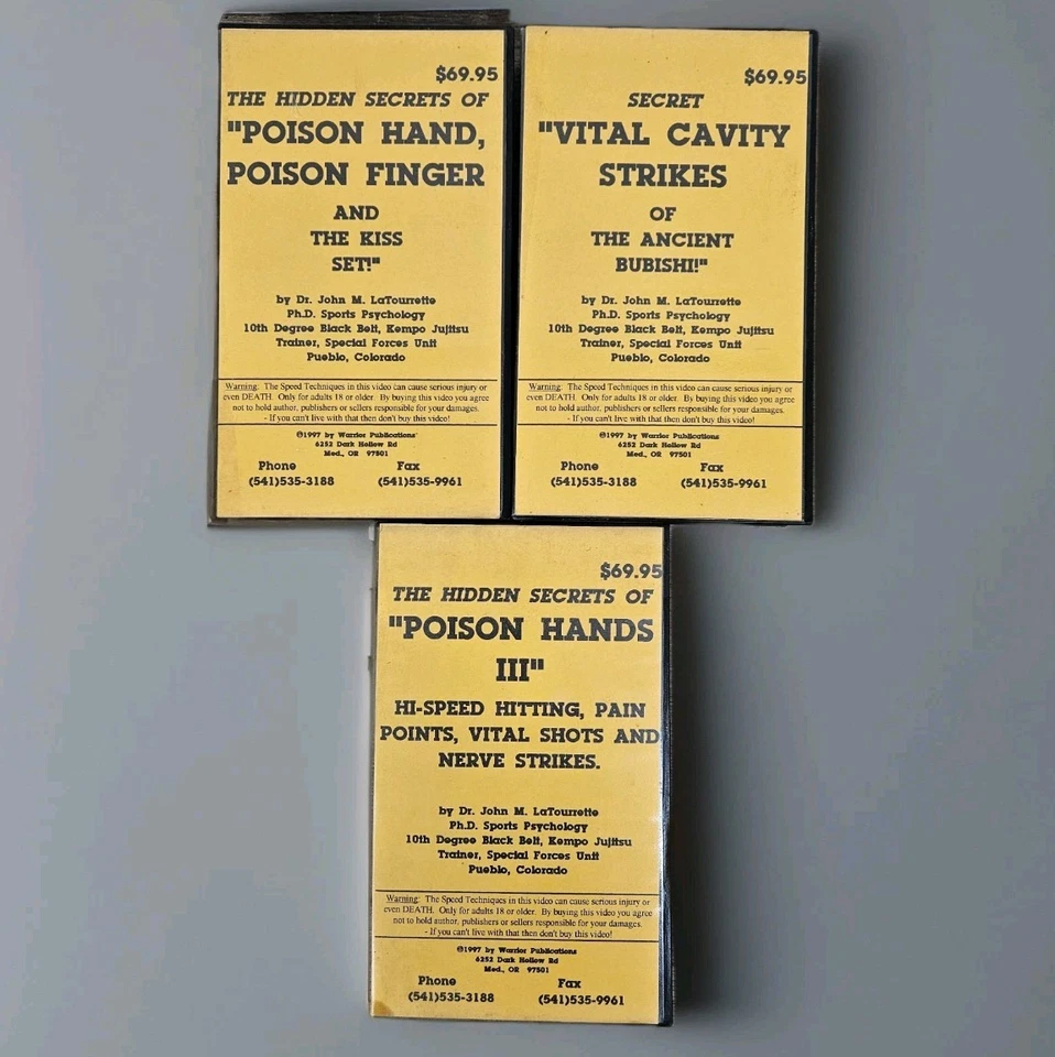 1997 Jujitsu VHS Set Of 3 Vital Cavity Strikes Poison Hand Poison Finger Kempo - Image 1 of 4