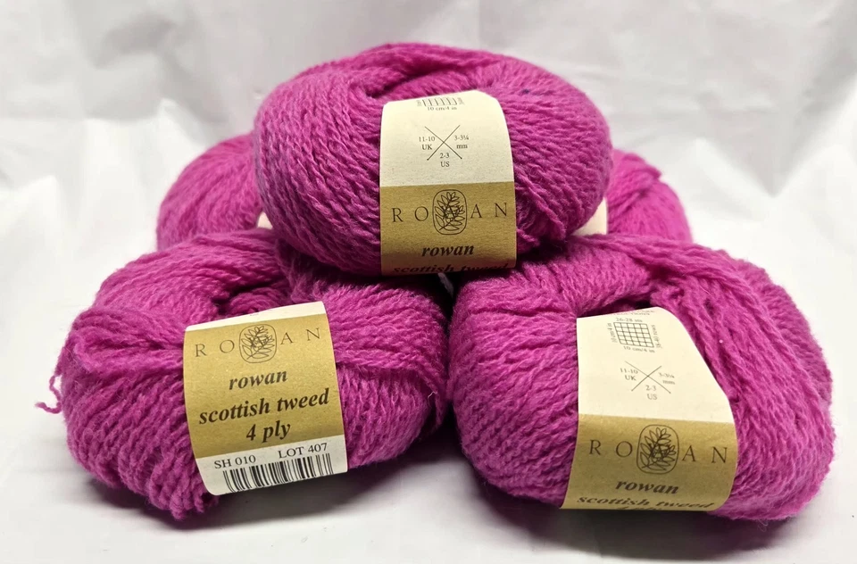 VTG Rowan Scottish Tweed 4 Ply Yarn Lot 4x Discontinued ROAN SH 010 Fuchsia Pink - Image 1 of 2