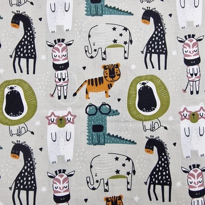 Zoo Tiere 100% Baumwollstoff Stoff Kinderstoff Meterware Nähen Deko BB02 - Bild 1 von 4