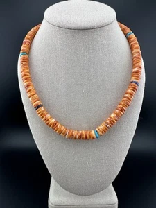 Handgefertigte orange stachelige Austernscheibe Perlenkette mit türkis & lila stachelige Scheibe - Bild 1 von 6